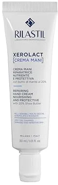 Rilastil Xerolact Crema de Manos, Hidratante y Reparadora, de Óptima Absorción, para Manos Muy Secas, Agrietadas y Dañadas, para Piel Sensible, con Manteca de Karité, Hipoalergénico, 30 ml