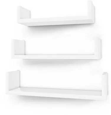 SONGMICS LWS40WT - Juego de 3 estantes de pared modernos, estantes flotantes de tablero DM con acabado de alto brillo y montaje invisible, color blanco