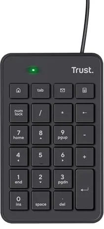Trust Xalas Teclado Numérico USB para PC Portátil y Ordenador, Numpad Ultradelgado, Mini Teclado Portátil con 5 Teclas Adicionales, Perfil Bajo, Cable de 1,5 m, Cálculo de Números Oficina