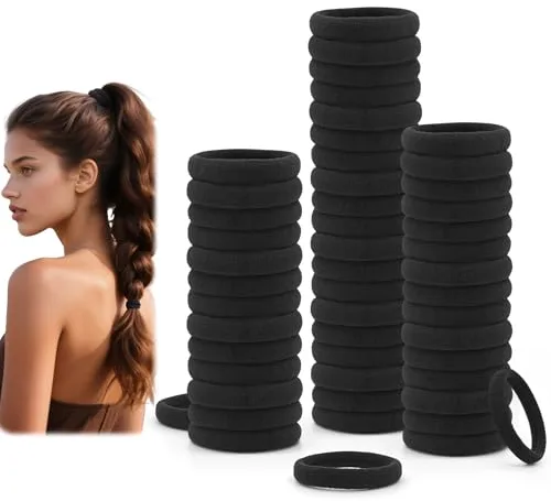 Dreamlover Gomas de Pelo Negras, 50 Piezas Coleteros Pelo Mujer, Gomas Antirotura de Pelo, Elástico Cabello, Gomillas Pelo Mujer Fuerte