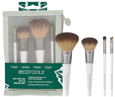 ECOTOOLS On-the-go style kit - set de 4 brochas de Plástico + neceser 21 g, blanco