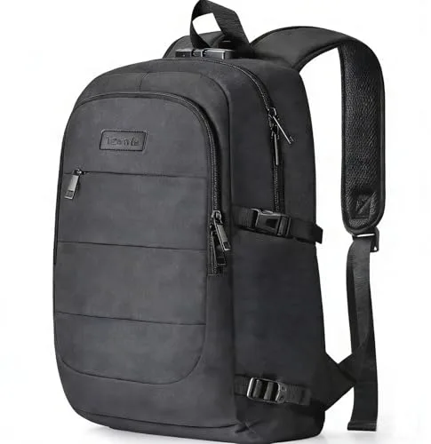 Tzowla Mochila Mujer Hombre de Viaje para Portátil Resistente al Agua y Antirrobo con Puerto de Carga USB y Candado Mochilas de 15,6 Pulgadas para Estudiantes Universitarios- Negro