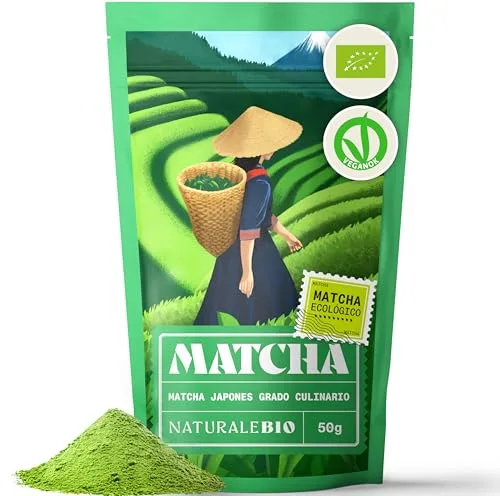 NaturaleBio Té Verde Matcha Orgánico Japonés en Polvo - Grado Culinario - 50gr. Matcha Ecológico para Cocinar. Cultivado en Japón, Uji, Kyoto. Ideal para hornear, en la cocina y con latte