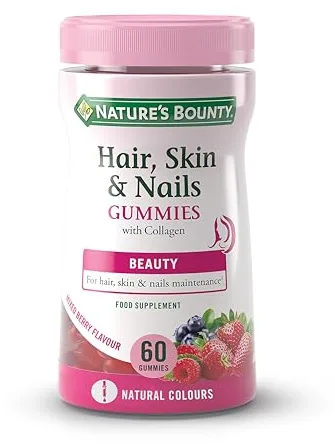 Nature's Bounty | Pelo, Piel y Uñas con Colágeno Gummies | Frutas del Bosque | Con Biotina, Zinc, Vitamina C y E | Belleza desde el Interior | Suplemento Diario para Mujeres y Hombres | 60 Gominolas