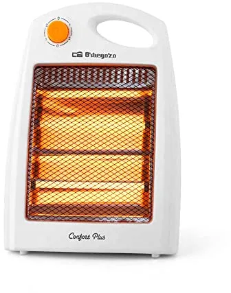 Orbegozo BP 5007, 800 W, 2 niveles de potencia, 2 barras de cuarzo, reflector protegido de alta brillantez, dispositivo de seguridad antivuelco, asa para transporte, color blanco