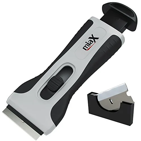 miaX Rasqueta Profesional vitrocerámica - Rascador confiable para cocina raspador para estufa en el hogar-Estable con mango de tacto suave-Cuchillas de reemplazo integradas para el raspador de cristal