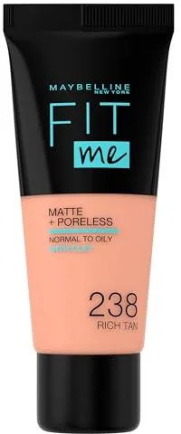 Maybelline New York, Base de Maquillaje que Calca a tu Tono Fit me! Mate y Afinaporos, Color: 238 Rich Tan