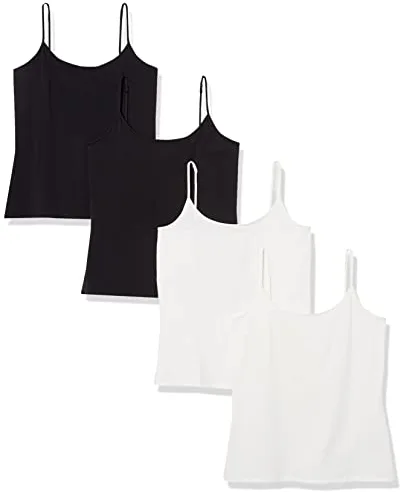 Amazon Essentials Camisola ajustada para mujer, paquete de 4, negro/blanco, talla M