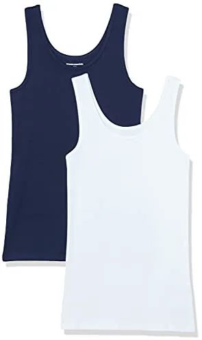 Amazon Essentials 2-pack Tank, camisa Mujer, Azul (Navy/White), Large (Talla del fabricante: )