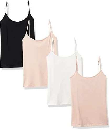 Amazon Essentials Camisola Entallada Mujer, Pack de 4, Beige/Blanco/Negro, L