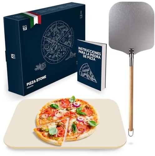 Blumtal Piedra para Pizza para Horno de 38 x 30 cm + Pala para Pizza – Piedra para Pizza de Gas de Piedra de cordierita hasta 900 °C – Piedra para Pizza para la Parrilla de Gas – Pizza Piedra para la