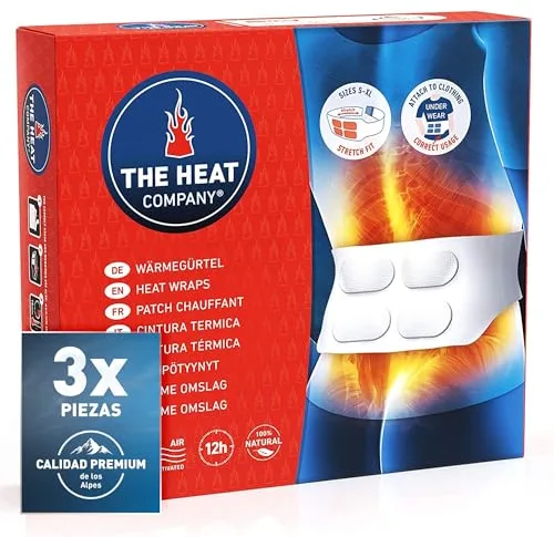 THE HEAT COMPANY Cintura Térmica - Extra CÁLIDO - 12 Horas de Calor Acogedor - Calor instantáneo - Activado por Aire - Puro Natural - para Todos los tamaños: S-XL - 3 Piezas