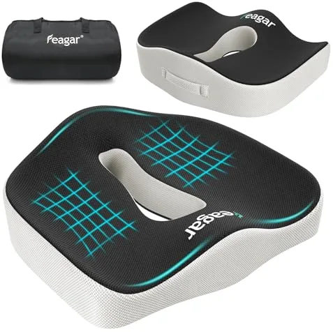 Feagar Cojin Coxis de Espuma Memoria Portátil Cojin Silla Oficina Cojin Antiescaras Cojin Asiento Coche Conductor, Sillas Gaming, Rueda, Funda Lavable, Negro