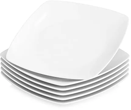 MALACASA, Serie Julia, 6 Piezas 9.5" Platos Llanos de Porcelana Plato de Cena para 6 Personas