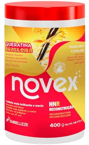 Novex Mascarilla Capilar Acondicionadora con Queratina Brasileña y Queratina de Origen Vegetal Enriquecida con Vitamina E para Hidratación Ultra Profunda, Mascarilla Nutritiva 400 g