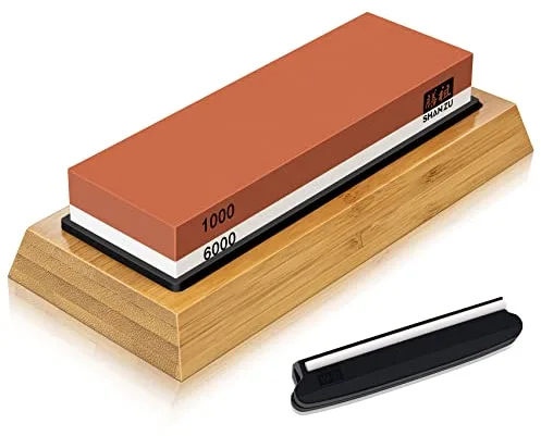 SHAN ZU Piedra de Afilar Cuchillo de Piedra Afiladores Manuales 1000/6000 Grano con Base Antideslizante de Silicona
