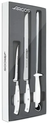 Arcos serie Riviera Blanc - Set de Deshuesador, Jamonero y Chaira, Acero Inoxidable, Blanco, 50x20x5 cm, 3 Unidades