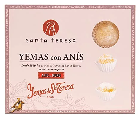 Santa Teresa - Yemas De Santa Teresa Ávila De Sabor Anís Del Mono - Elaboradas De Forma Artesanal Sin Aditivos Y Sin Conservantes - Dulce Gourmet Sabor Anís Del Mono. Caja 12 unds