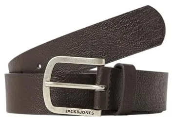 JACK & JONES Men JACHARRY Leather Belt Basic Classic Logo Metal Buckle, Color:Dark Brown, Größe Gürtel:105