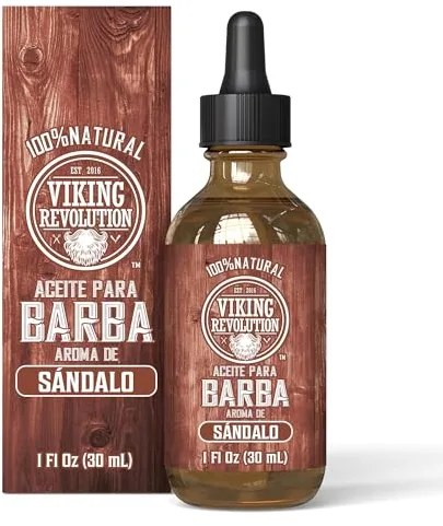 Viking Revolution - Aceite Para Barba - Aceite Organico De Argan Y Jojoba - Suaviza Y Fortalece La Barba Y El Bigote - Aroma A Sandalo - 30 ml
