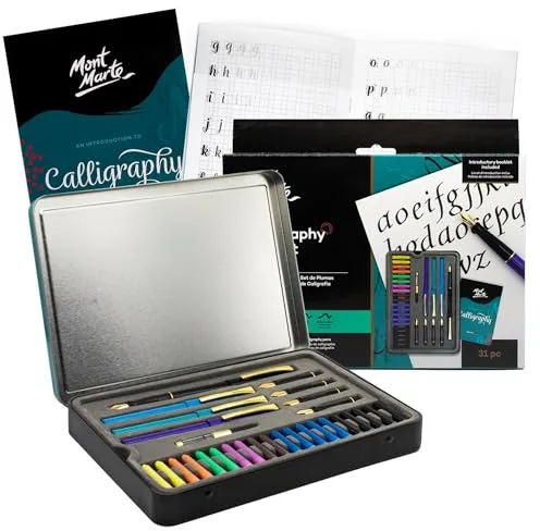 MONT MARTE Kit de Caligrafia - 32 piezas - Perfecto para Principiantes - Incluye: 4x Plumas, 5x Plumines y mucho más - Gran introducción a la Caligrafía y Handlettering