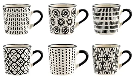 H&H Vhera, Juego de 6 tazas de café, color blanco y negro, 90ml