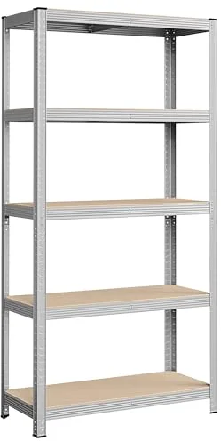 SONGMICS Estantería Pesada de 5 Niveles, Estantería de Acero, Montaje sin Herramientas, para Instrumentos, Garaje, Almacén, Trastero, Carga de 875 kg, 40 x 90 x 180 cm, Plata GLR40SV