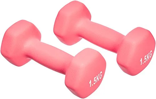 Amazon Basics Par de mancuernas de neopreno, 3 kg (2 x 1.5 kg), Rosa