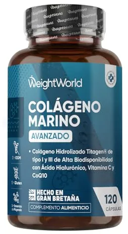 Colágeno Marino con Ácido Hialurónico, Vitamina C, Zinc y Coenzima Q10-120 Cápsulas de Colágeno Tipo I y III del Titagen®, Sin Estearato de Magnesio, OGM ni Gluten