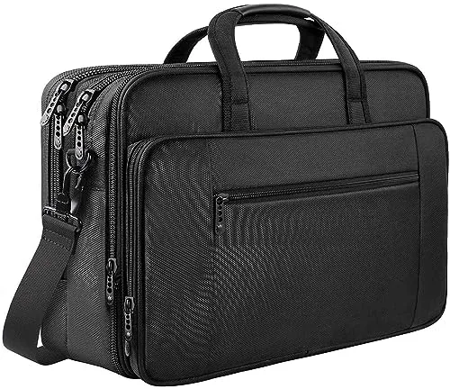 Mancro Maletín para ordenador portátil de 17 pulgadas, maletín de negocios grande para hombres y mujeres, bolso de hombro impermeable, bolso de mensajero, bolso para ordenador extensible, negro