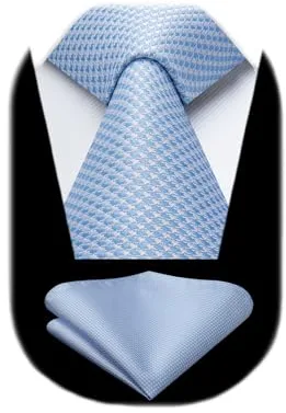HISDERN Corbatas de Hombre Azul claro y blanco Houndstooth Modernas Boda Elegante Corbata y Pañuelo Conjunto Moda Clásico Corbatas de Business Partido