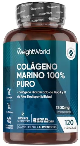 Colágeno Marino Hidrolizado 100% Puro 1200 mg - 120 Cápsulas de Péptidos de Colágeno de Pescado Hidrolizado Tipo I y III - Suministro para 2 Meses, Sin Gluten y Sin OGM