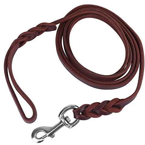 Correa de Cuero Marrón para Perros, Correa de Cuero para Caminar Entrenamiento- Ideal para Paseos/Entrenamiento, Suave y Resistente（1.2m）