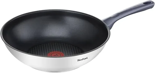 Tefal Daily Cook - Wok de 28 cm, Apto inducción, antiadherente, revestimiento titanio, Thermo-signal, apto lavavajillas y horno, acero inoxidable