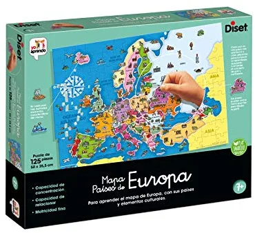 Diset, Países de Europa, Puzle Educativo para Aprender la geografía Europea a Partir de 7 años, Multicolor