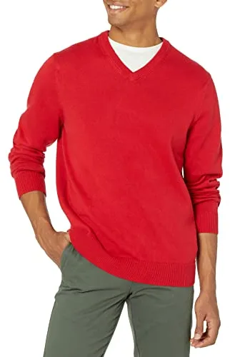 Amazon Essentials Suéter de cuello en V para hombre (disponible en tallas grandes y altas), rojo, L