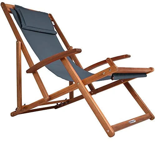 CASARIA® Tumbona Silla de Madera de Acacia Plegable 3 Posiciones Carga 160KG 94x94x60cm Sillas Jardín Playa Transpirable Mueble Camping Exterior Antracita