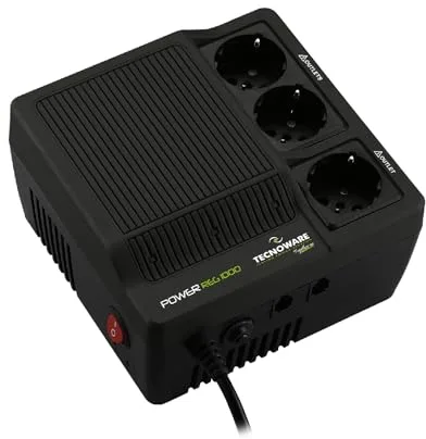Tecnoware Estabilizador de Tensión 1000VA para módem, router, PC y pequeños dispositivos electrónicos, protege contra picos de corriente, no es un SAI, listo para usar