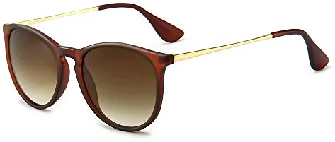 SUNGAIT Gafas de Sol Mujer Hombre Retro Redondas Unisex UV400 Proteccion(Marco Marrón/Lentes Gradiente Marrón)