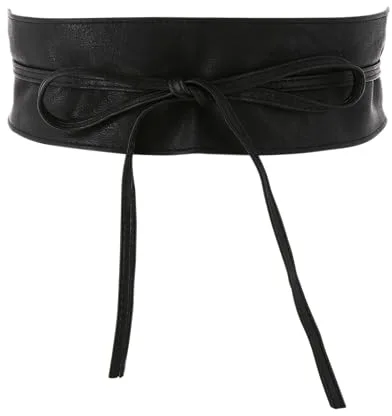 FASHIONGEN - Cinturón de Mujer Obi Ancha de Cuero sintética, para Vestido, MICA - Negro, 2XL