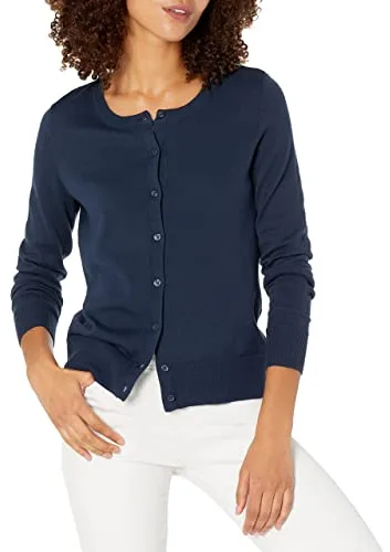 Amazon Essentials Jersey Cárdigan de Cuello a La Caja Ligero (Disponible en Tallas Grandes) Mujer, Azul Marino, L