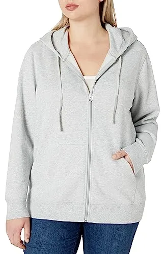 Amazon Essentials Sudadera con capucha de forro polar con cremallera completa (disponible en tallas grandes) Mujer, Gris Claro Mezcla, XL