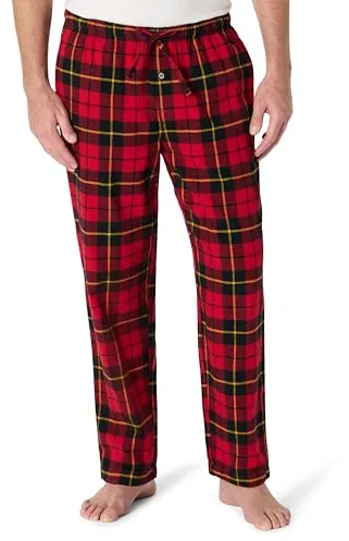 Amazon Essentials Pantalón de Pijama de Franela Transpirable (Disponible en Tallas Grandes y Altas) Hombre, Rojo Cereza Negro Cuadros Escoceses, L