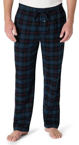 Amazon Essentials Pantalón de Pijama de Franela Transpirable (Disponible en Tallas Grandes y Altas) Hombre, Negro Azul Cuadros Escoceses, L
