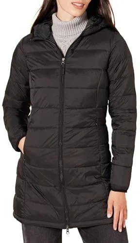 Amazon Essentials Abrigo Acolchado con Capucha, Ligero e Impermeable (Disponible en Tallas Grandes) Mujer, Negro, XL