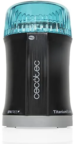 Cecotec Molinillo de Café y Especias TitanMill 200, Compacto, 200 W, Cuchillas recubiertas de Titanio, Capacidad de 50 gr, 10 Tazas de Café, Recipiente de acero cepillado, Sin tóxicos