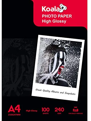 KOALA Papel fotográfico de Brillante, A4, 100 hojas, 240 g/m², para impresora de inyección de tinta Canon HP Epson
