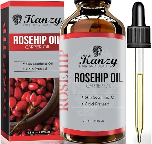 Kanzy Aceite de Rosa Mosqueta 120ml Prensado en Frío sin Refinar Rosa Mosqueta para Cicatrices y Estrías, usado como Hidratante para Cuerpo y Piel