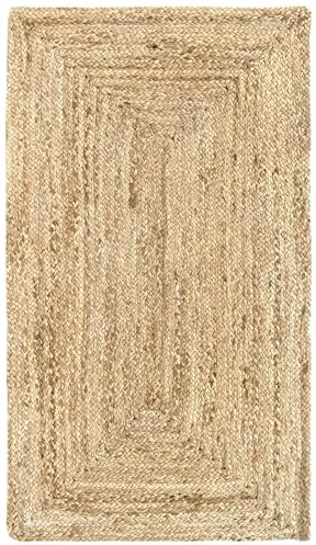 HAMID Alfombra Yute Alhambra Color Natural - Alfombra 100% Fibra de Yute, Trenzado a Mano, Alfombras de Salón, Comedor, Dormitorio, Pasillos, Color Natural (60x110cm)…