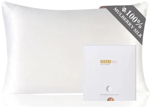 ZIMASILK Funda de Almohada Seda de Morera 100% de Momme 19 para el Cabello y la Piel, Ambos Lados de Seda, 1pc (Estándar 50x75 cm，Blanco